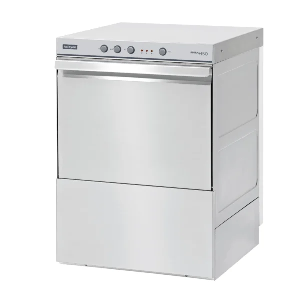 Suppliers of halcyon Amika AMH50 Glasswasher. Gravity drain and pumped drain commercial glasswasher.